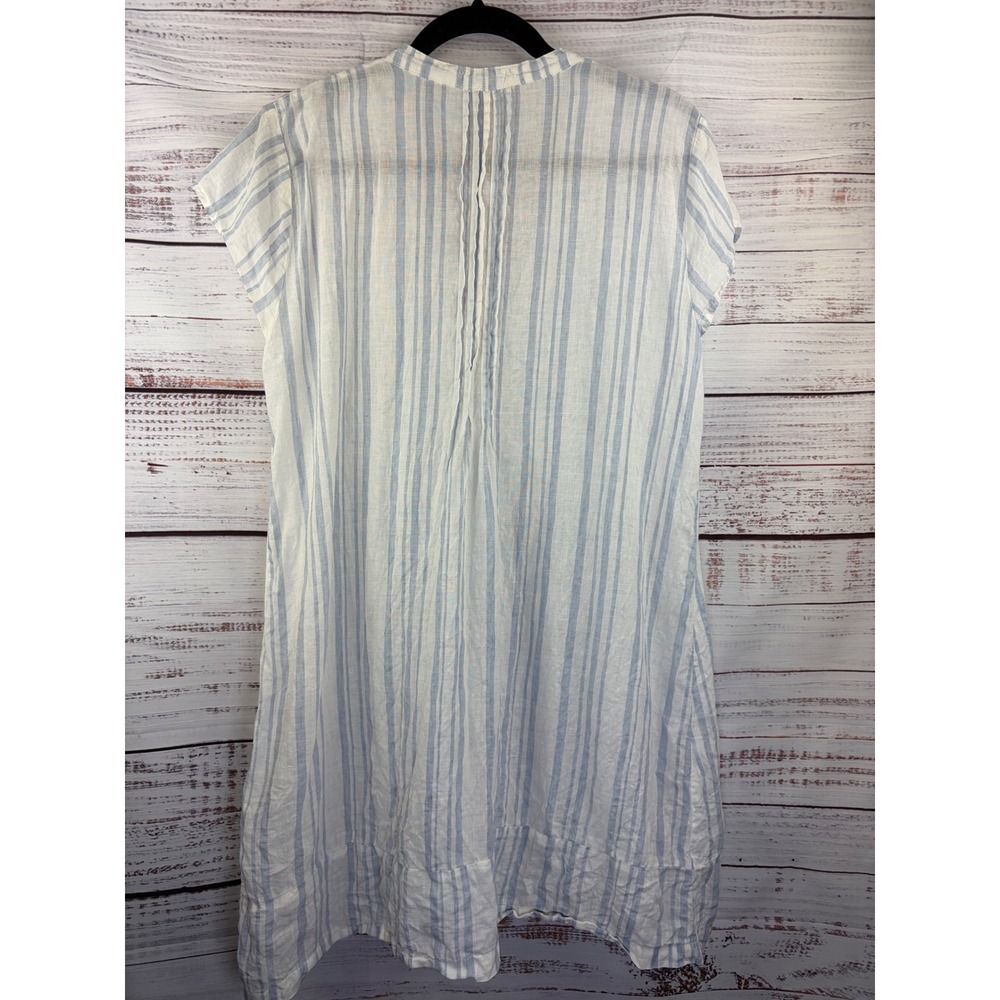 CP Shades Blue White Striped 100% Linen Pintuck Tunic Dress Womens Medium USA - Picture 6 of 6